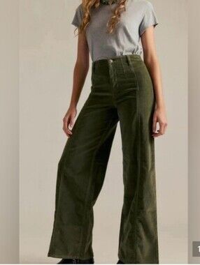 Free People We The Free Wide-Leg Corduroy Pants - Clover Green